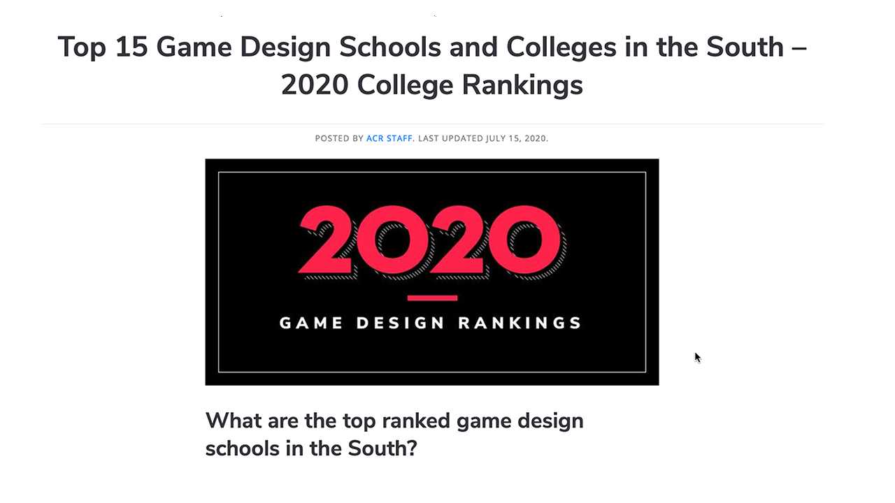 Top 15 Game Design Colleges in the South news story