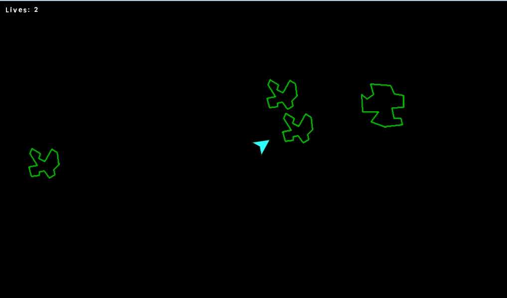 Space rock shooter game screenshot for game prototyping class at Lousiana State University (LSU)