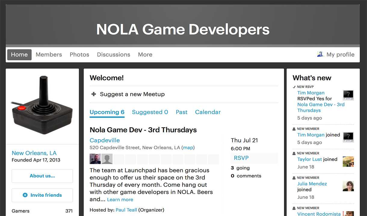 Nola Game Developers Meetup news author