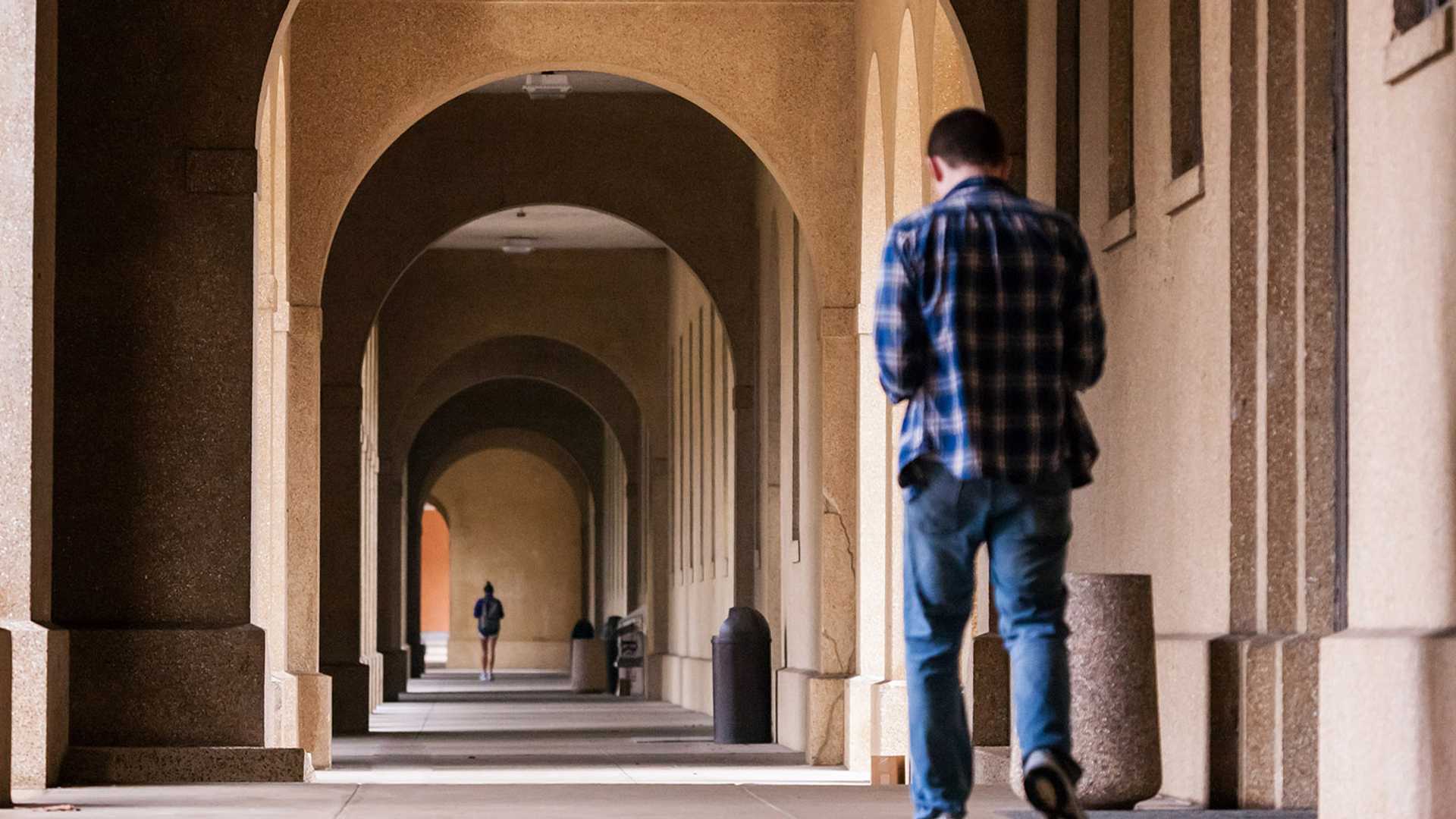 Louisiana State University (LSU) student walking on campus